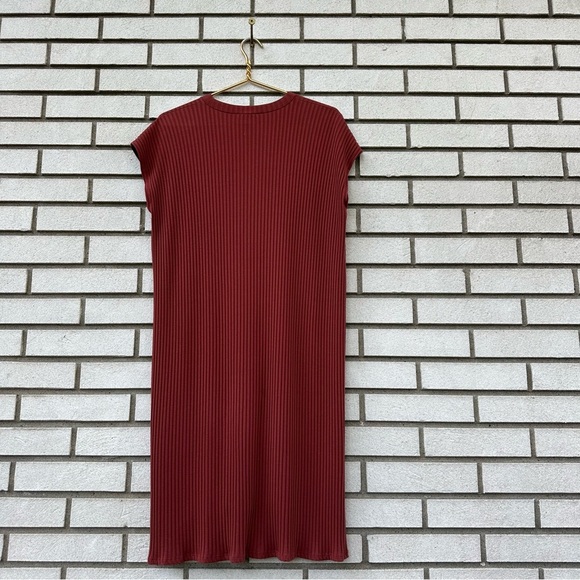 Eileen Fisher Textured Stretch Rib Round Neck Dress Boxy Terracotta Knee Length - Picture 8 of 9